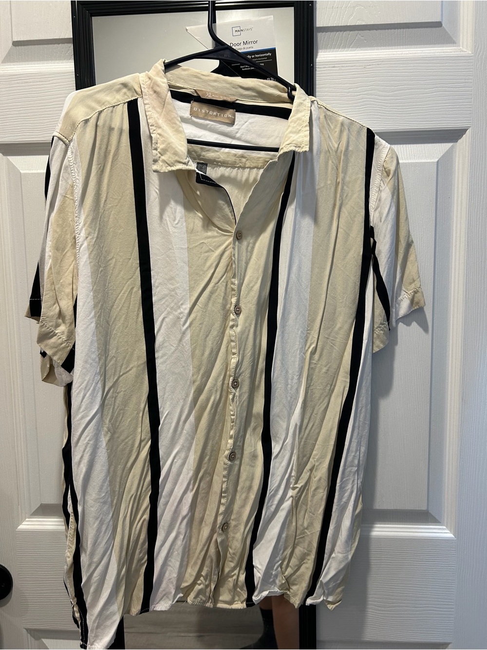 Bay Island Beige, White & Black Vertical Stripe Short-Sleeve Button Shirt